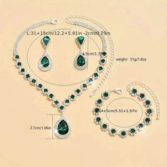 3-Piece Set: Elegant Bridal Jewelry Set - Rhinestone-Encrusted Earrings, Necklace & Bracelet Combo