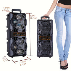 Portable Bluetooth Speaker with Subwoofer Bass, Dual 6.5" LED Woofers and Microphone